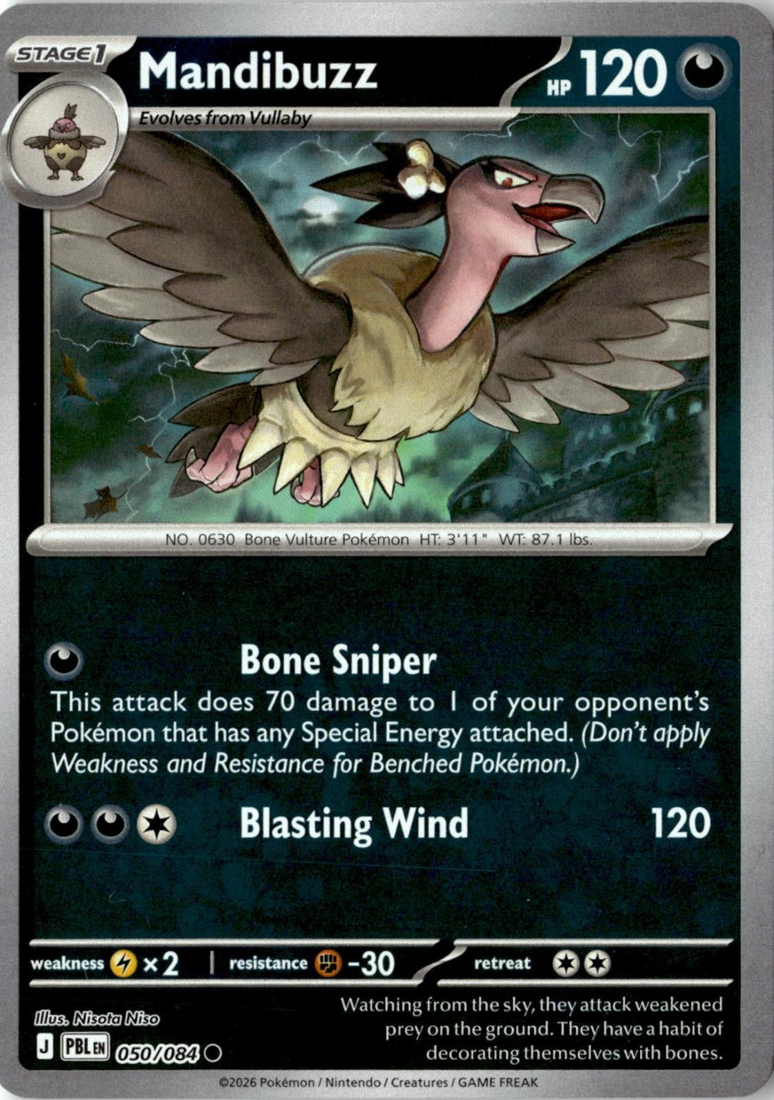 2026 POKEMON MANDIBUZZ 050/084 COMMON PITCH BLACK REVERSE HOLO NEAR MINT