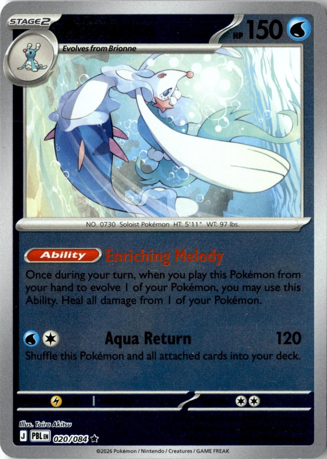 2026 POKEMON PRIMARINA 020/084 RARE PITCH BLACK REVERSE HOLO NEAR MINT