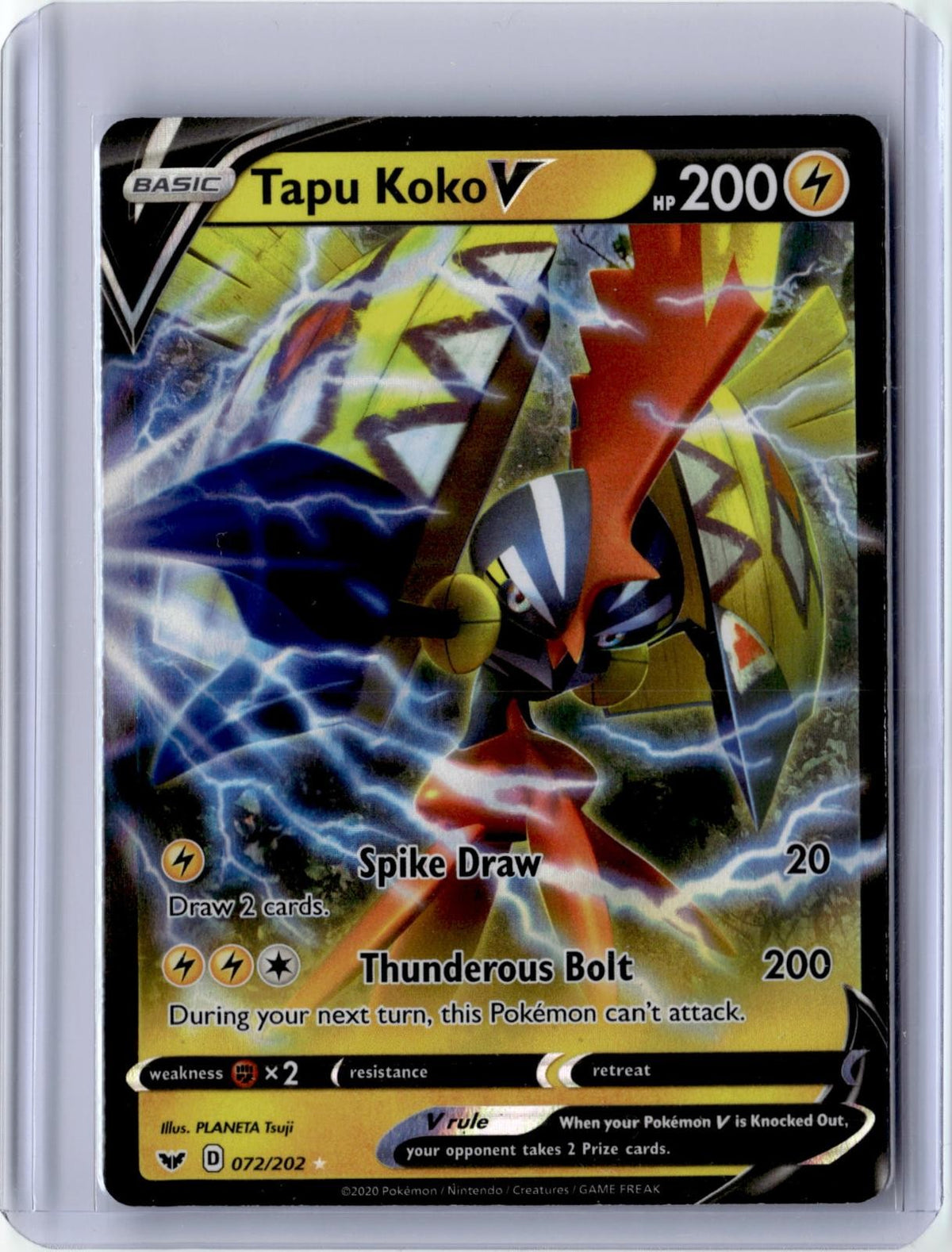 2020 POKEMON TAPU KOKO V 072/202 HOLO V RARE SWORD & SHIELD NEAR MINT
