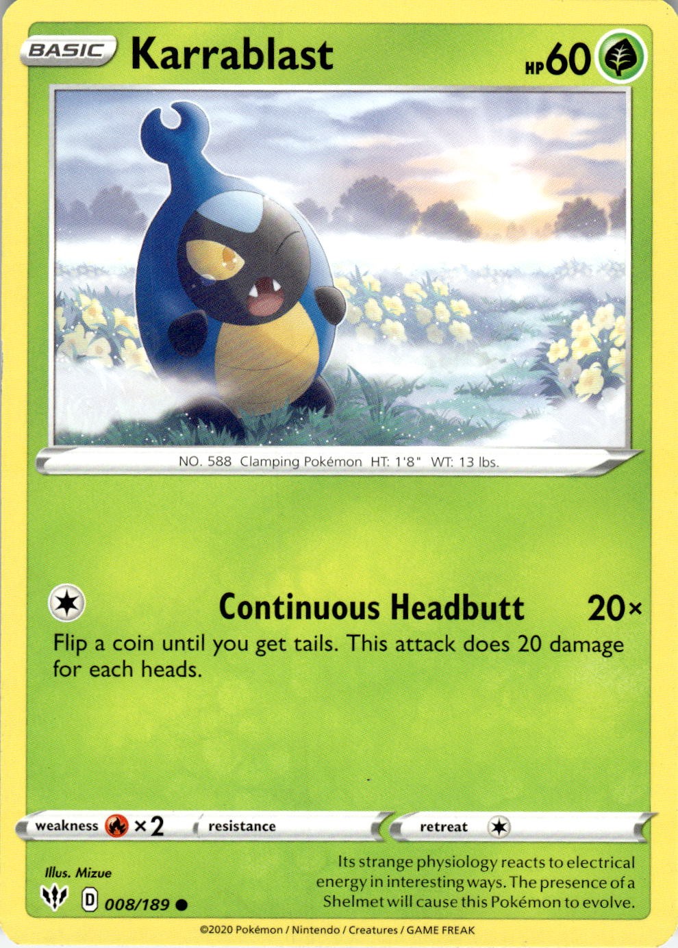 Karrablast 008/189 Common Darkness Ablaze Pokemon Lightly Played