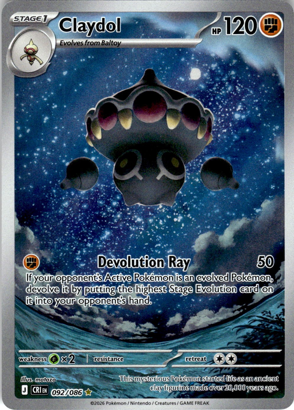 2026 POKEMON CLAYDOL 092/086 HOLO ILLUSTRATION RARE CHAOS RISING NEAR MINT