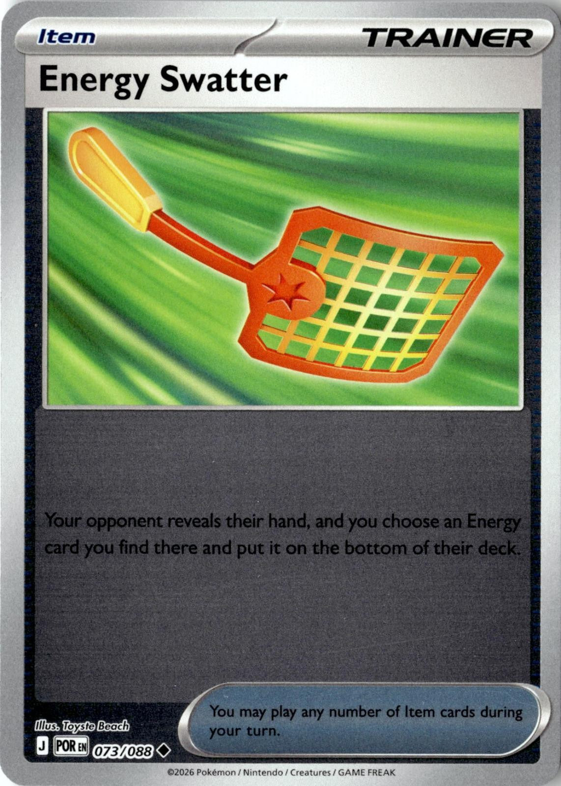 2026 POKEMON ENERGY SWATTER 073/088 UNCOMMON PERFECT ORDER REVERSE HOLO NM