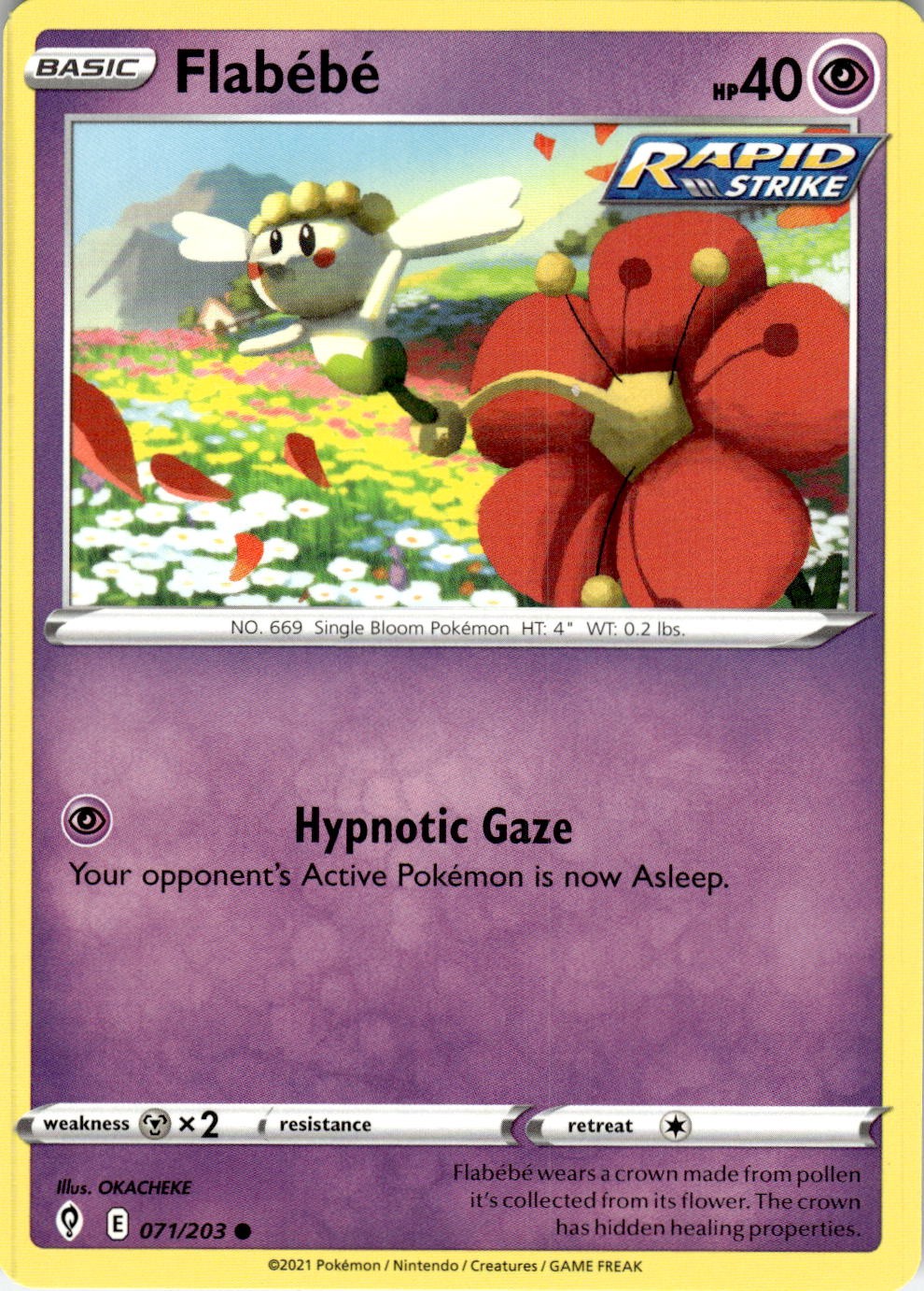 2021 POKEMON FLABEBE 071/203 COMMON EVOLVING SKIES NEAR MINT
