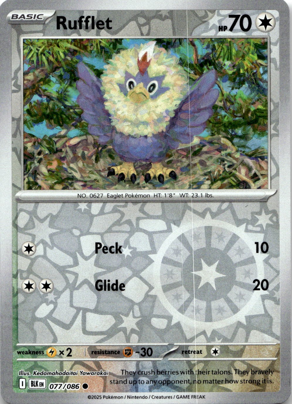 Rufflet 077/086 Common Black Bolt Pokemon Reverse Holo Near Mint
