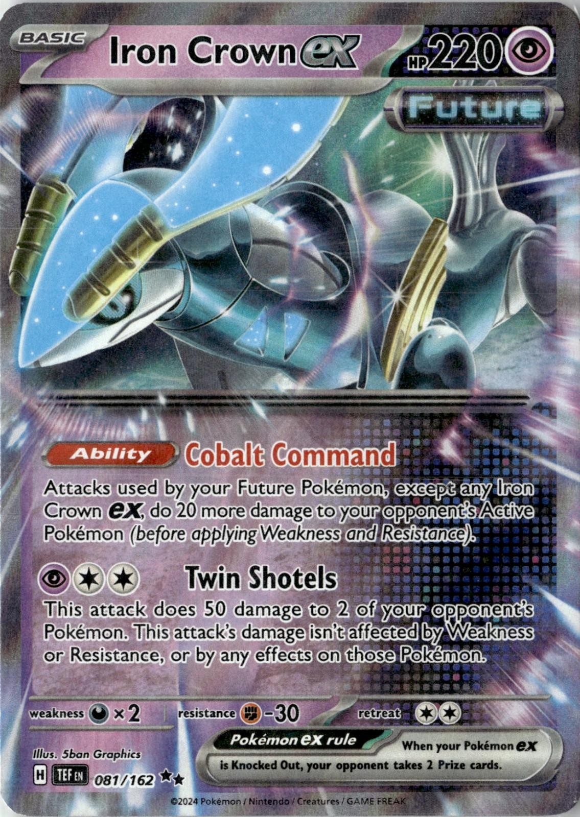 2024 POKEMON IRON CROWN EX 081/162 DOUBLE RARE TEMPORAL FORCES HOLO NEAR MINT