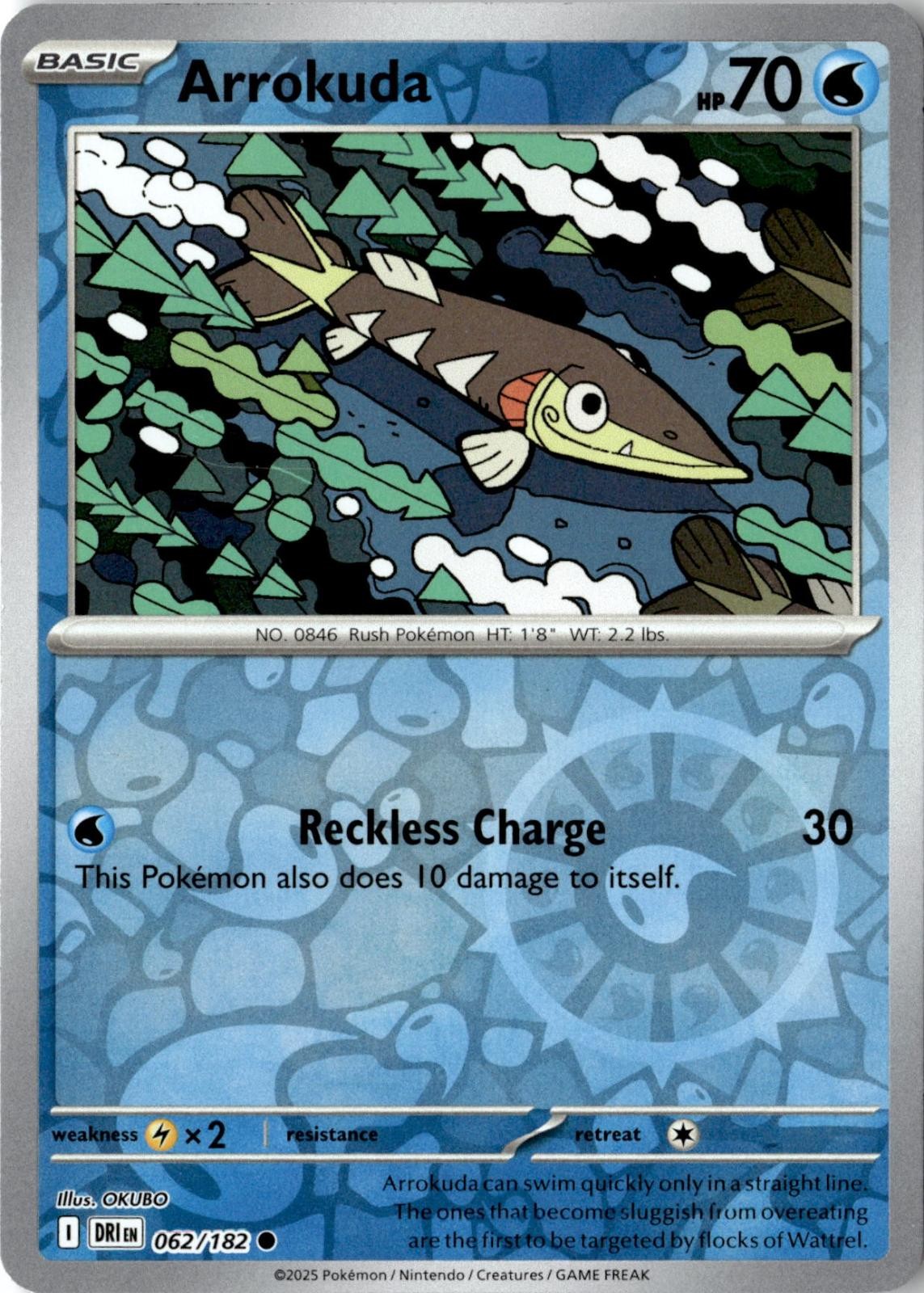 2025 POKEMON ARROKUDA 062/182 COMMON DESTINED RIVALS REVERSE HOLO NEAR MINT