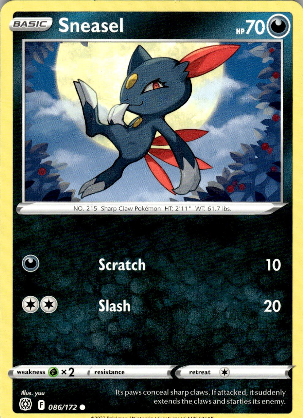 2022 POKEMON SNEASEL 086/172 COMMON BRILLIANT STARS NEAR MINT