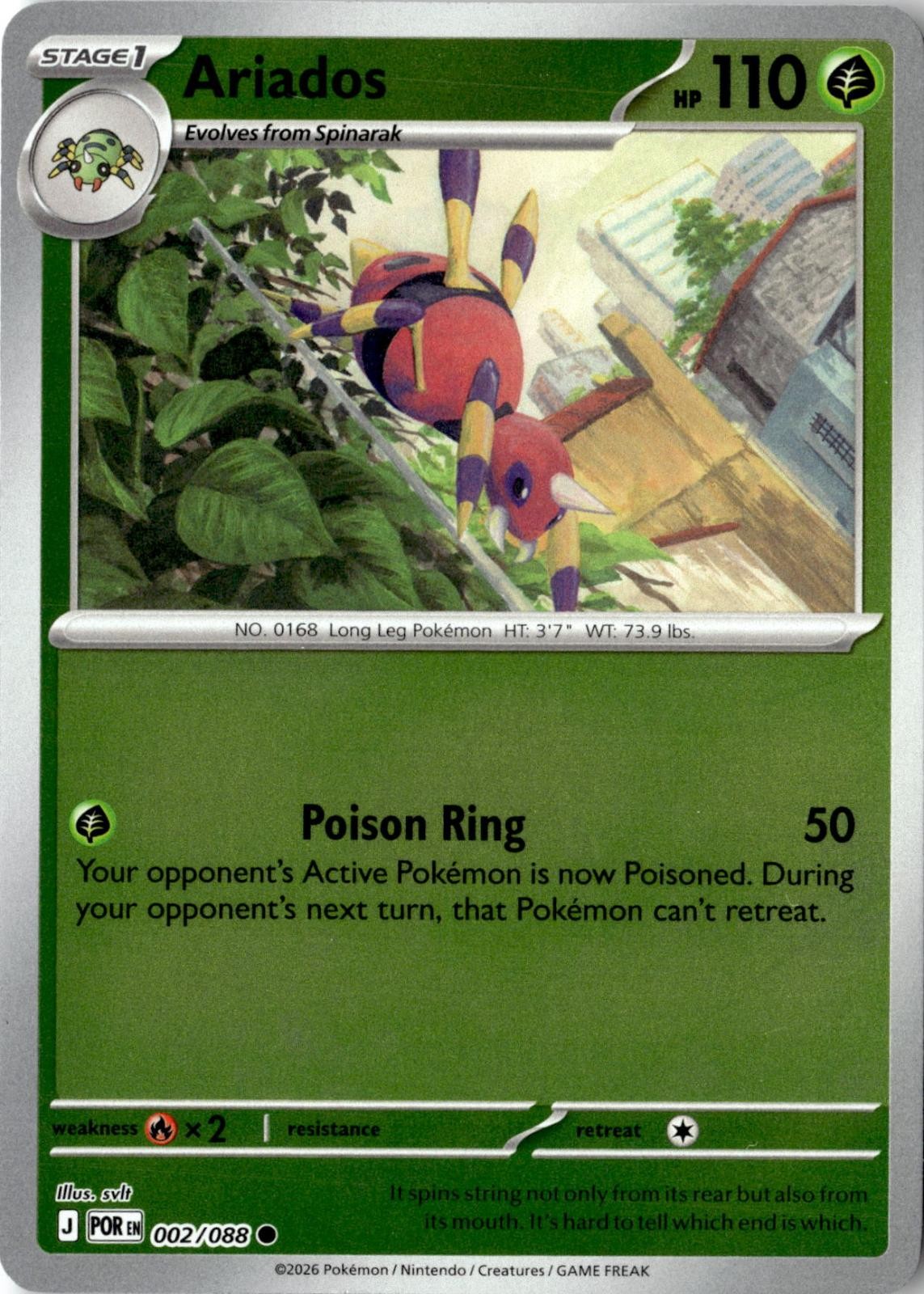 2026 POKEMON ARIADOS 002/088 COMMON PERFECT ORDER REVERSE HOLO NEAR MINT