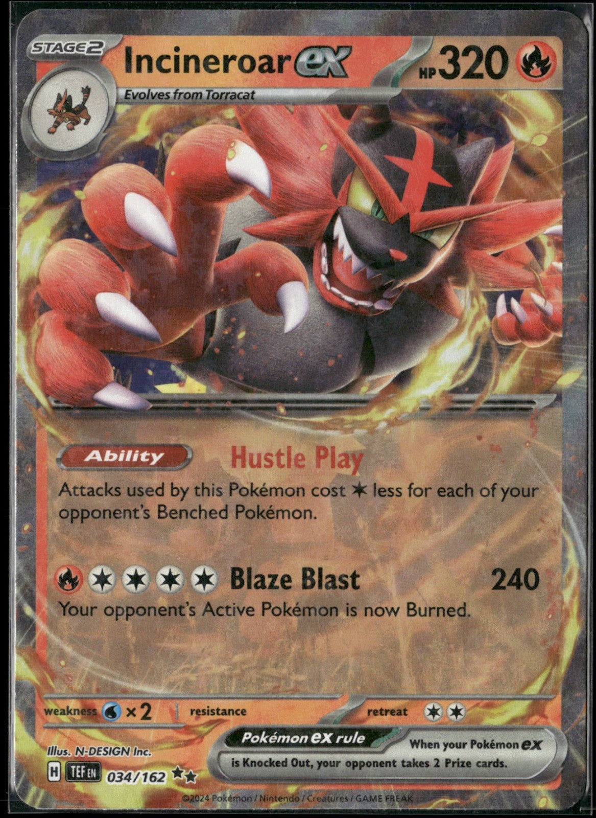 Incineroar ex Holo Double Rare SV05: Temporal Forces 034/162 NM