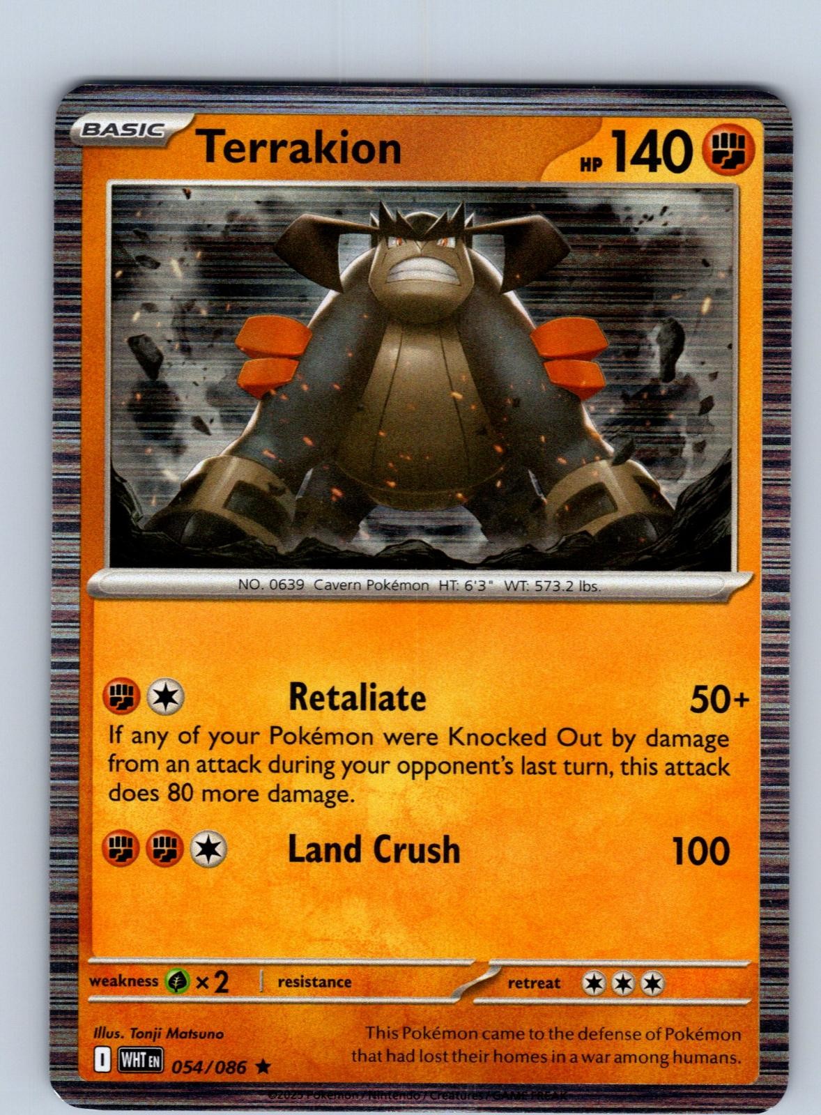 Terrakion 054/086 Holo Rare White Flare Pokemon Near Mint