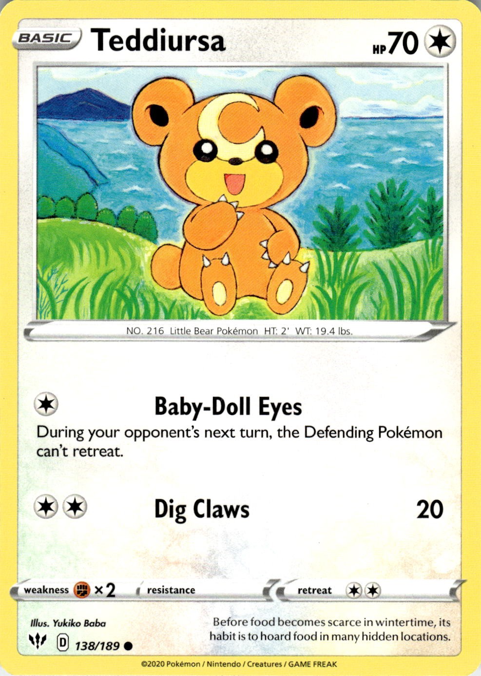 Teddiursa 138/189 Common Darkness Ablaze Pokemon Near Mint