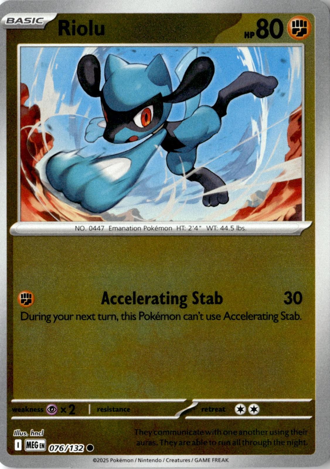 2025 POKEMON RIOLU 076/132 COMMON MEGA EVOLUTION REVERSE HOLO NEAR MINT