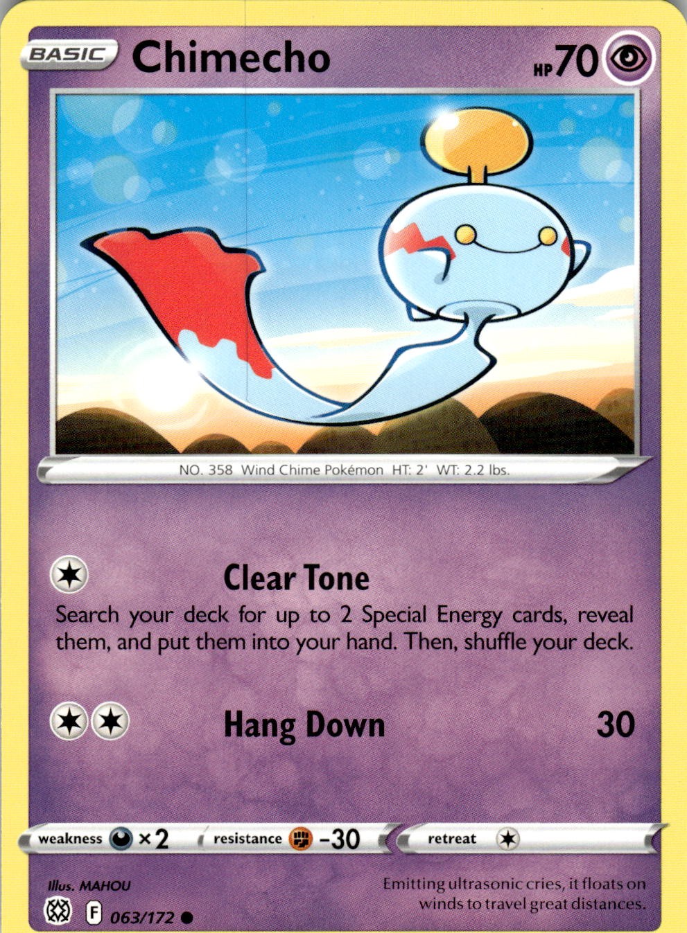 2022 POKEMON CHIMECHO 063/172 COMMON BRILLIANT STARS NEAR MINT