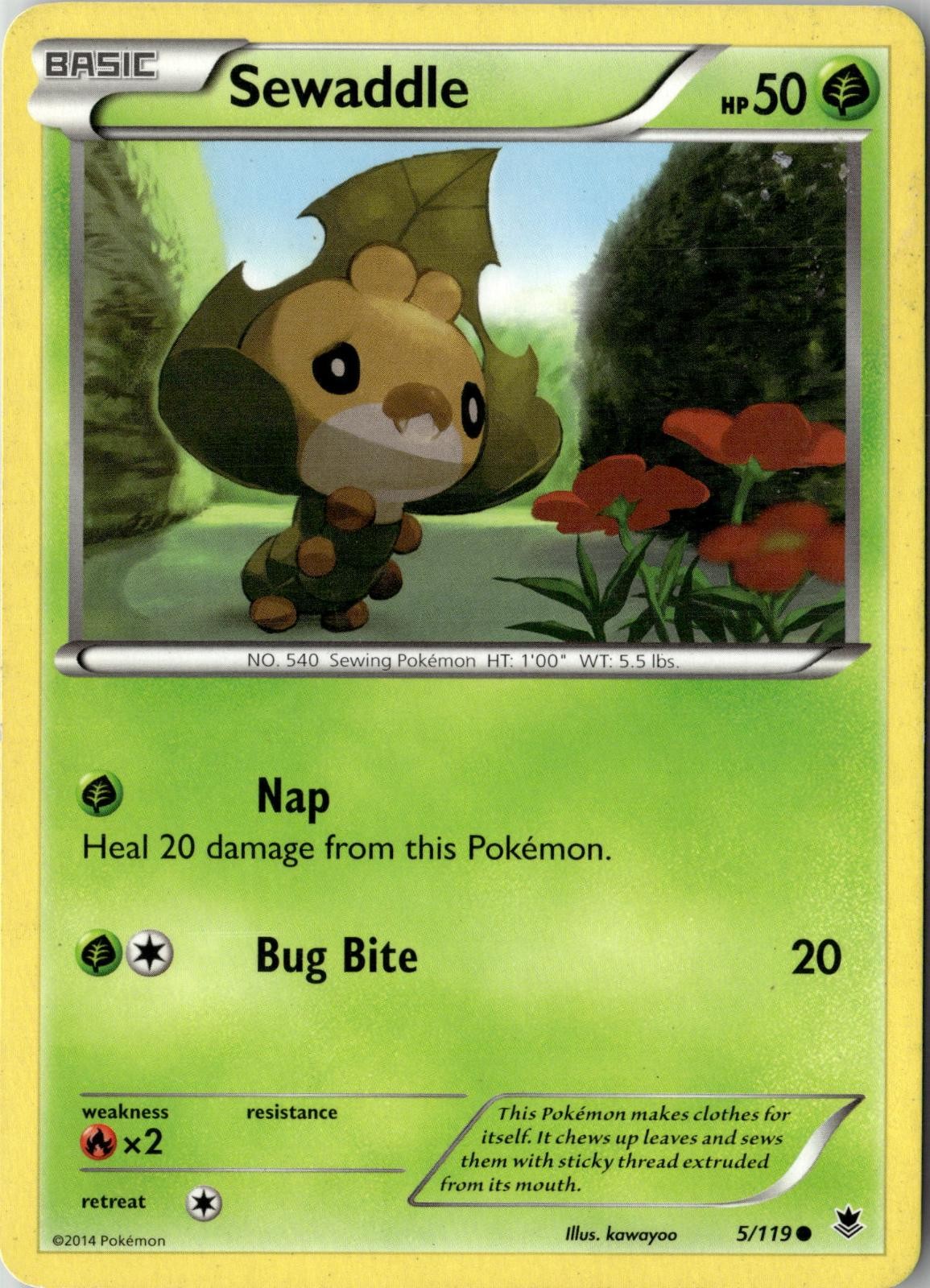 2014 POKEMON SEWADDLE 5/119 COMMON PHANTOM FORCES NEAR MINT