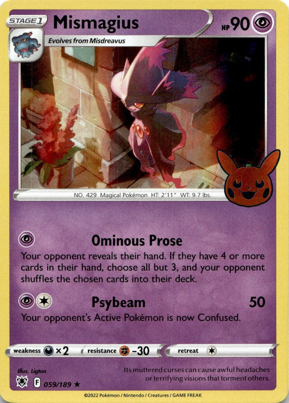 Mismagius 059/189 Holo Promo Trick or Trade BOOster Pokemon Near Mint