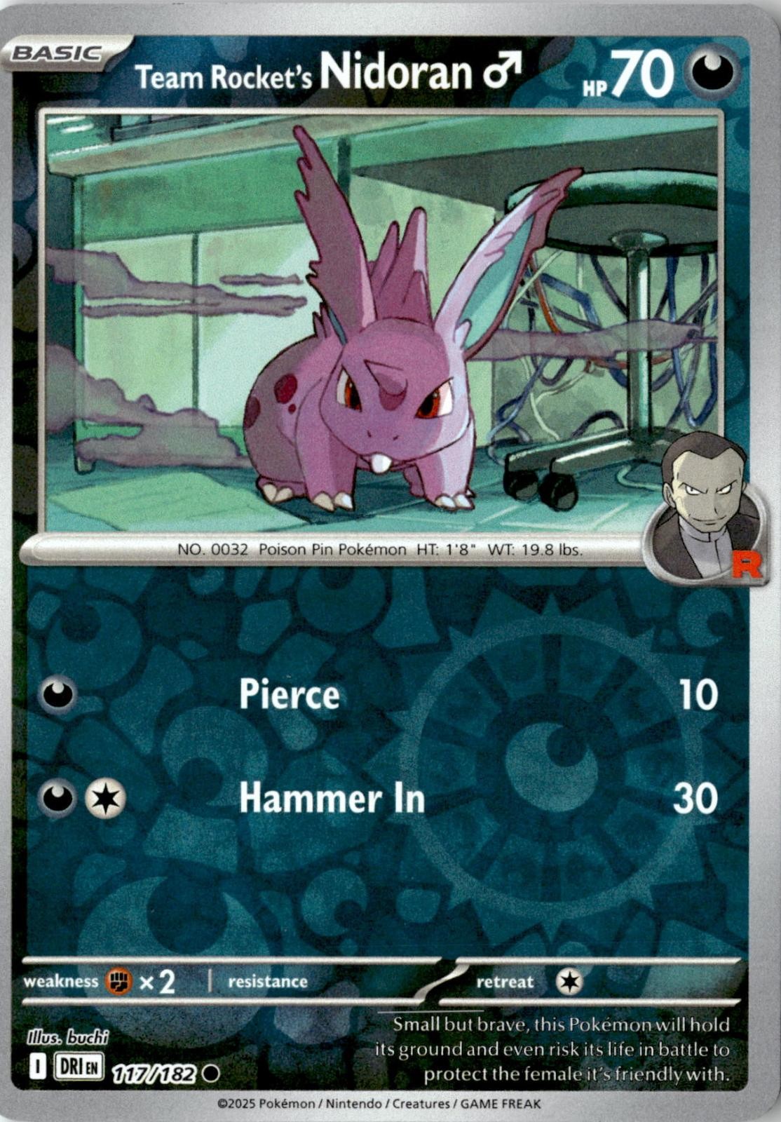POKEMON TEAM ROCKET'S NIDORANM 117/182 COMMON DESTINED RIVALS REVERSE HOLO NM