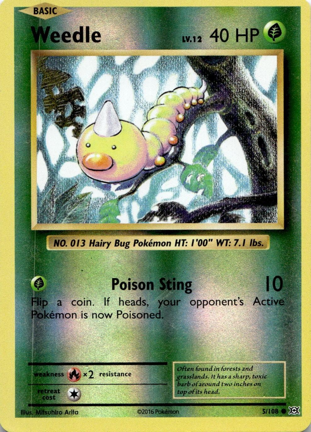 Weedle 5/108 Common Evolutions Pokemon Reverse Holo Lightly Played