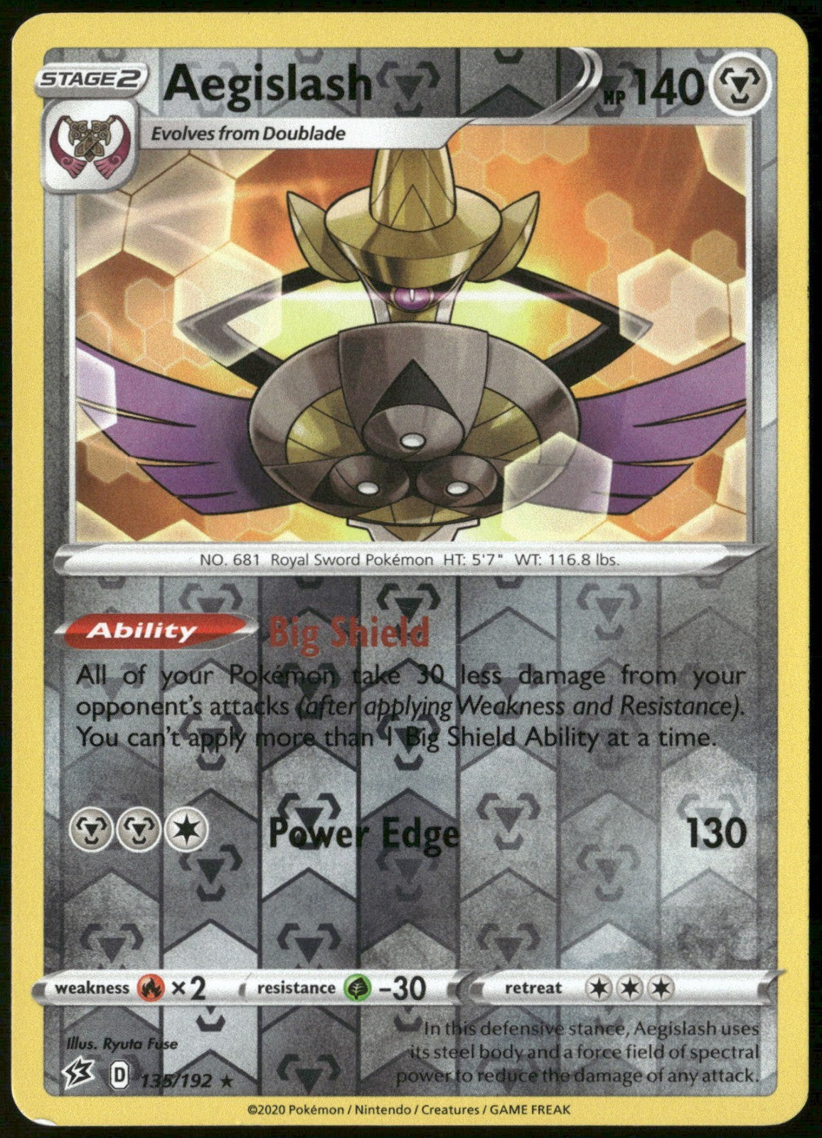 Aegislash Reverse Holo Rare SWSH02: Rebel Clash 135/192 NM