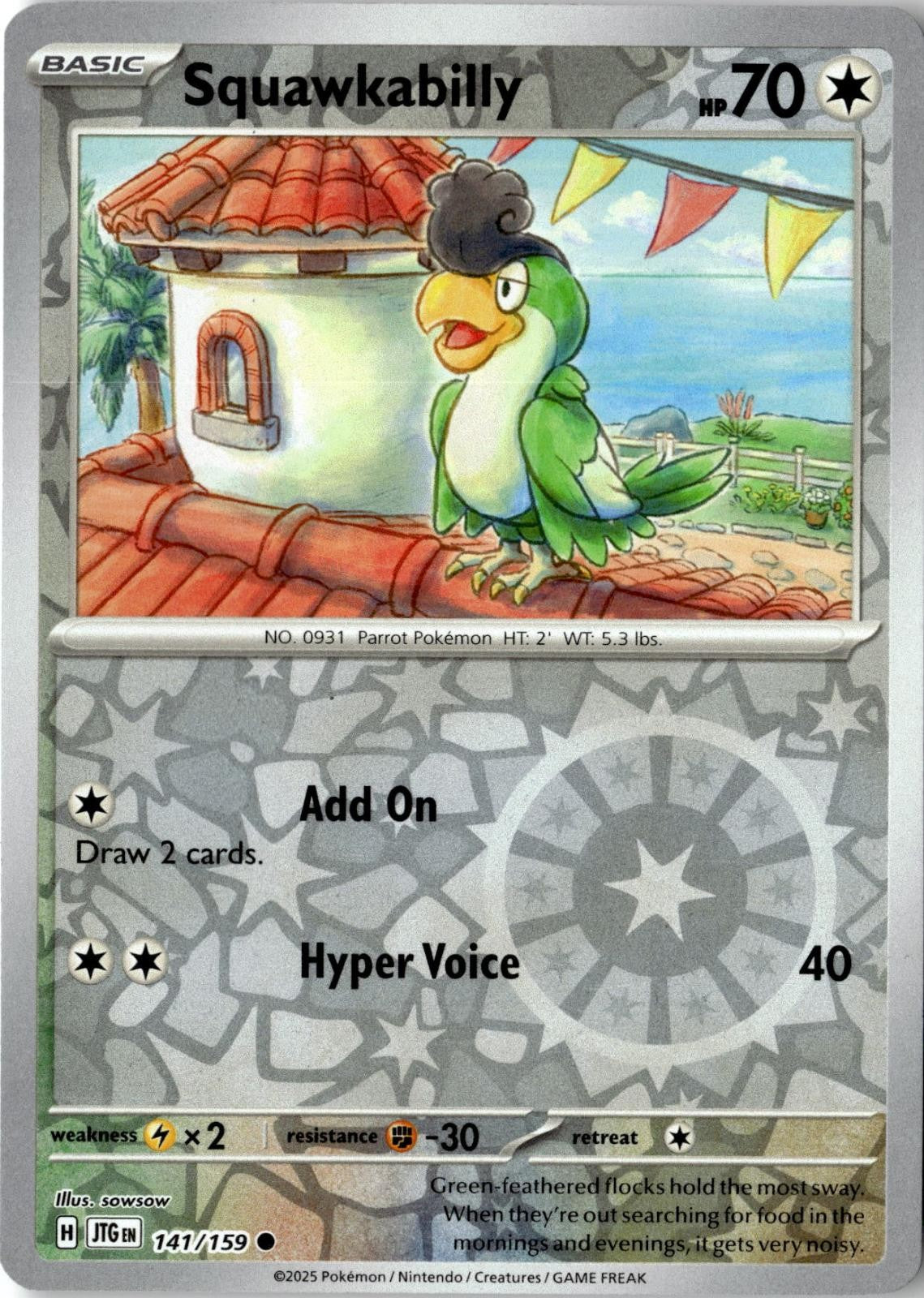 2025 POKEMON SQUAWKABILLY 141/159 COMMON JOURNEY TOGETHER REVERSE HOLO NEAR MINT