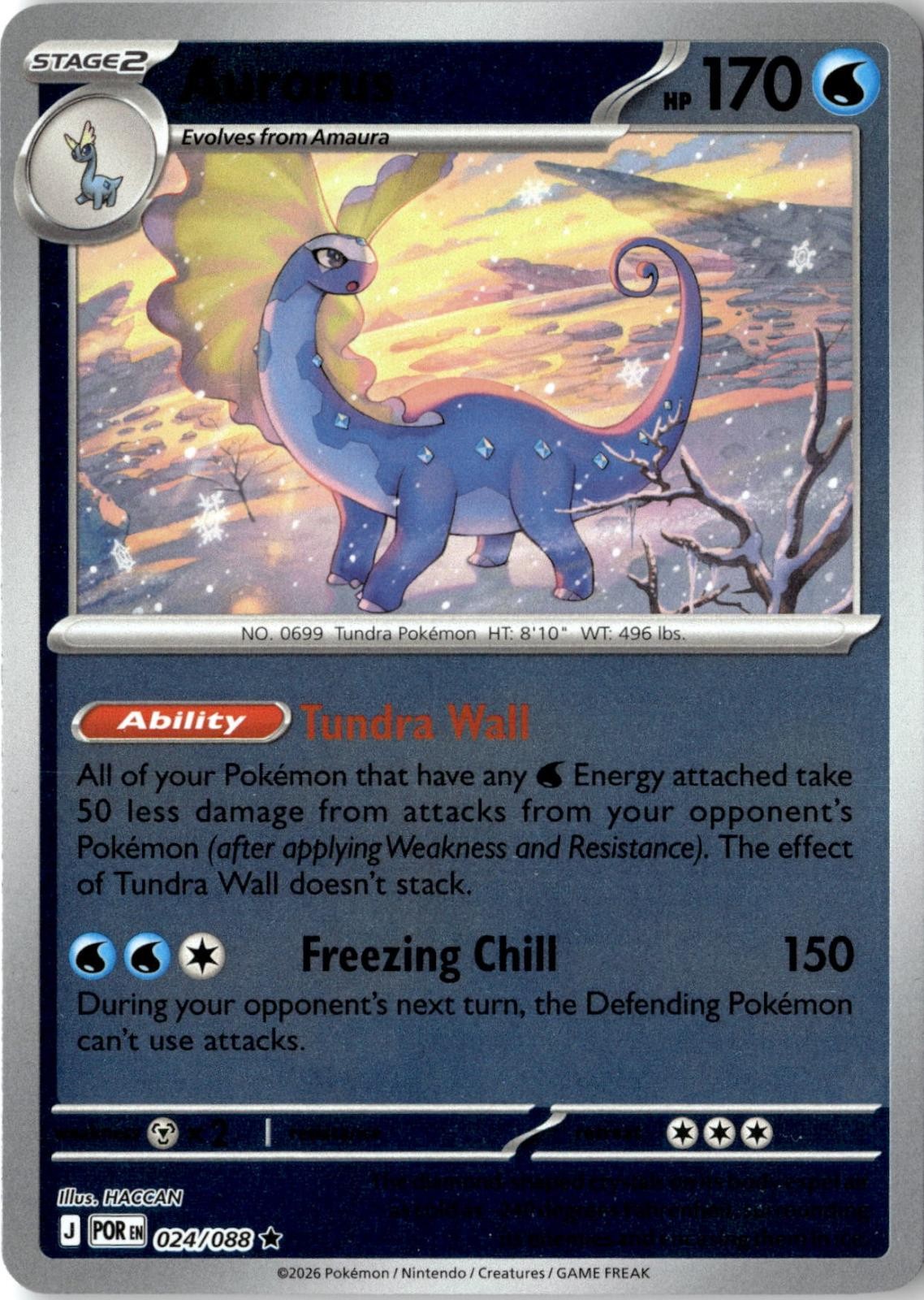 2026 POKEMON AURORUS 024/088 RARE PERFECT ORDER HOLO NEAR MINT