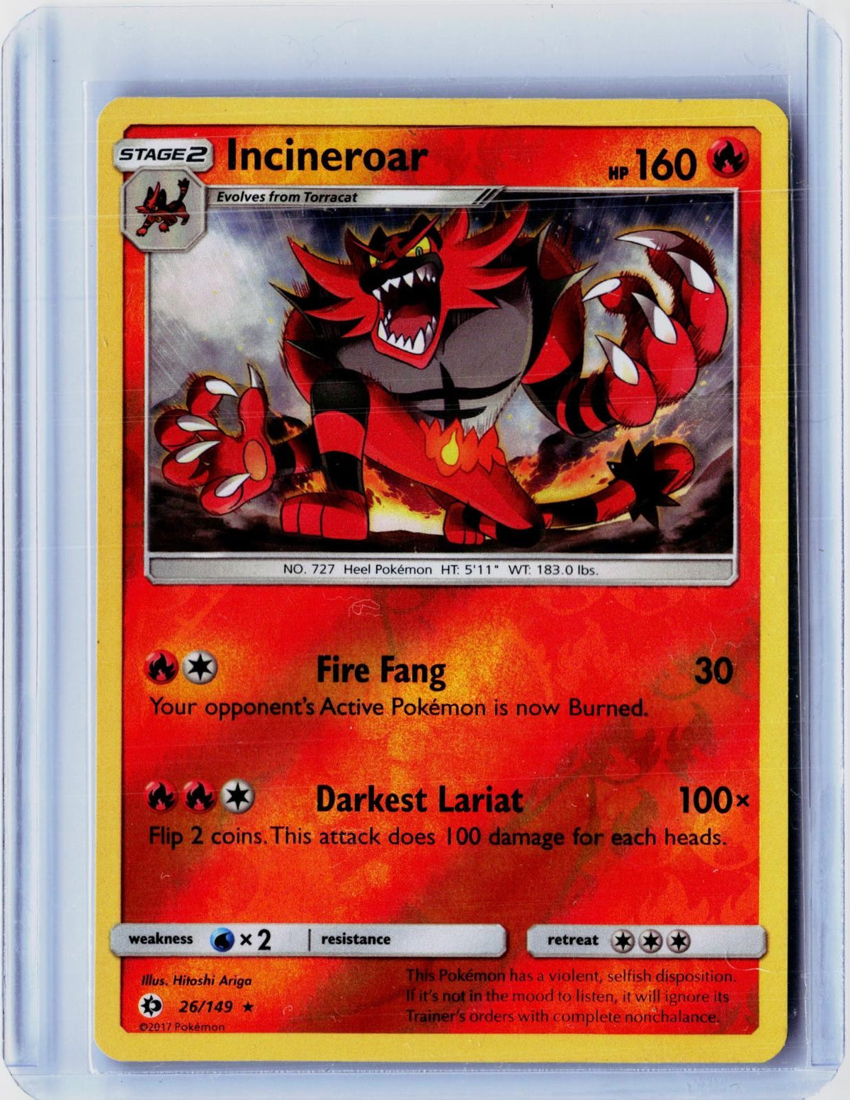 2017 POKEMON INCINEROAR 26/149 RARE SM BASE SET REVERSE HOLO NEAR MINT