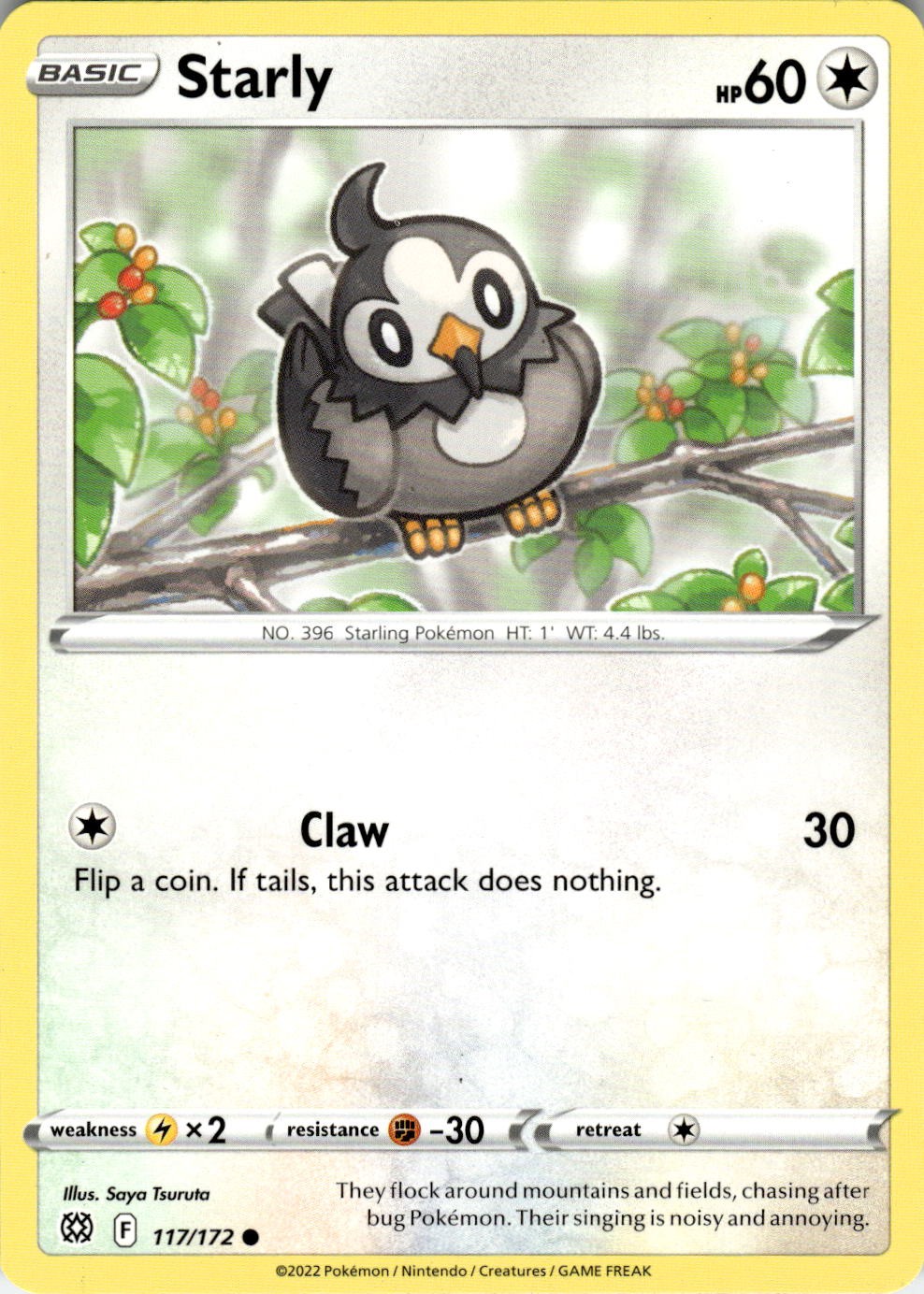 2022 POKEMON STARLY 117/172 COMMON BRILLIANT STARS NEAR MINT