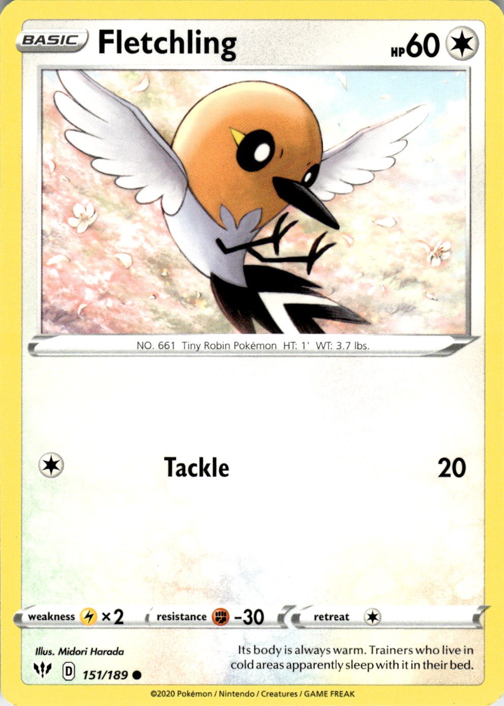 Fletchling 151/189 Common Darkness Ablaze Pokemon Near Mint