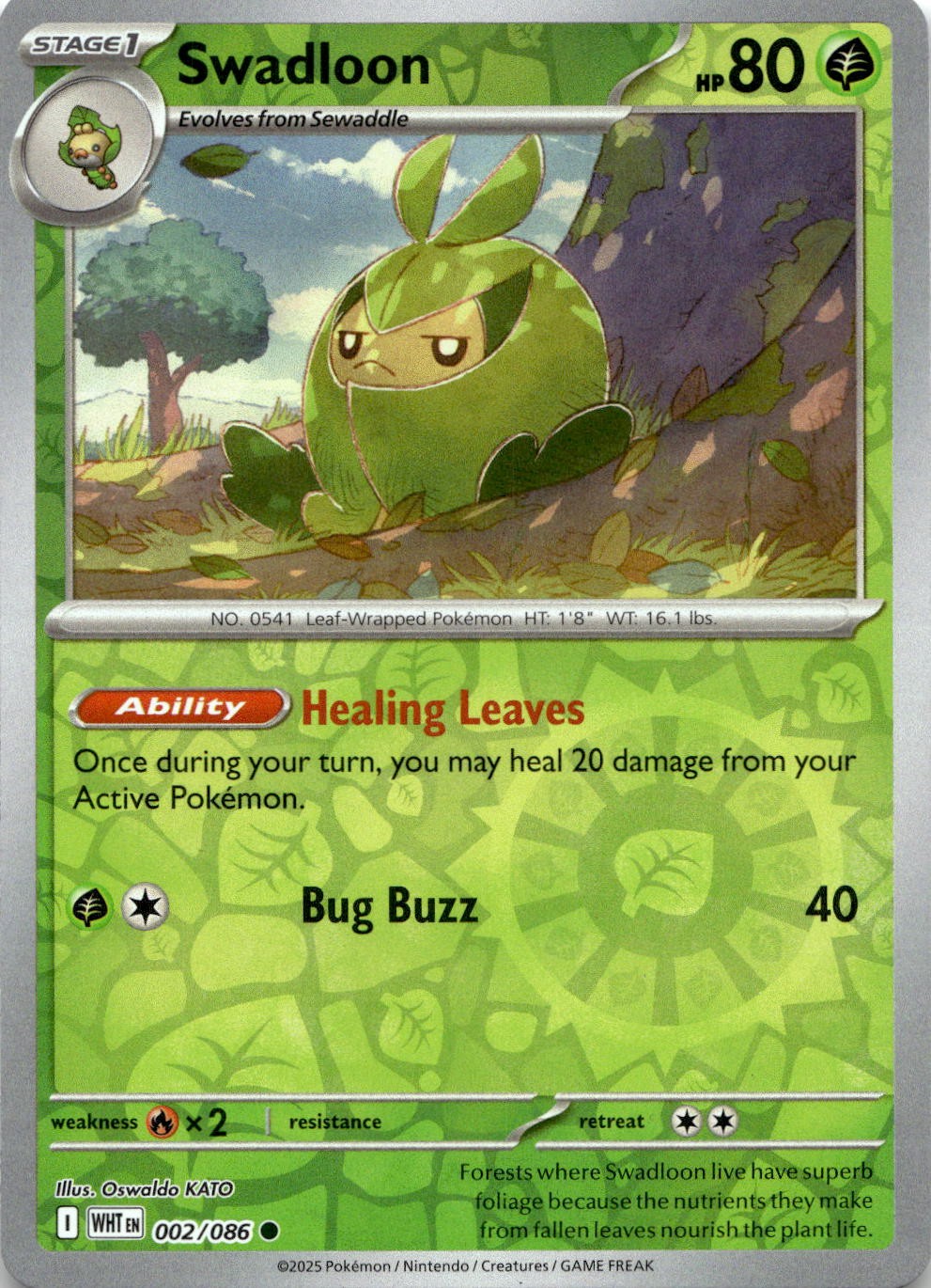 Swadloon 002/086 Common White Flare Pokemon Reverse Holo Near Mint