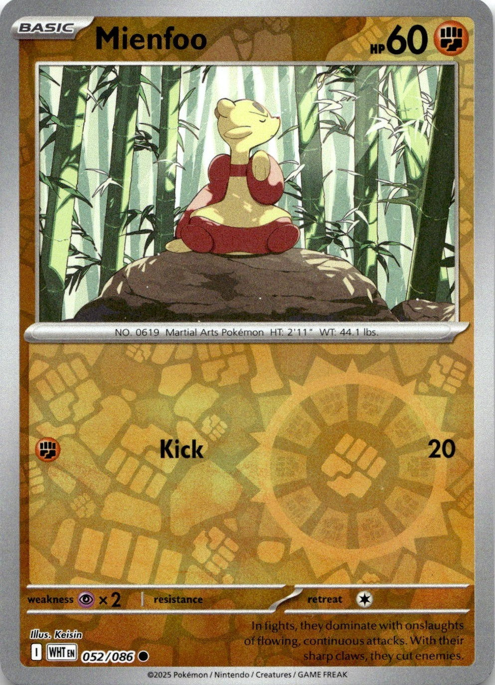 Mienfoo 052/086 Common White Flare Pokemon Reverse Holo Near Mint