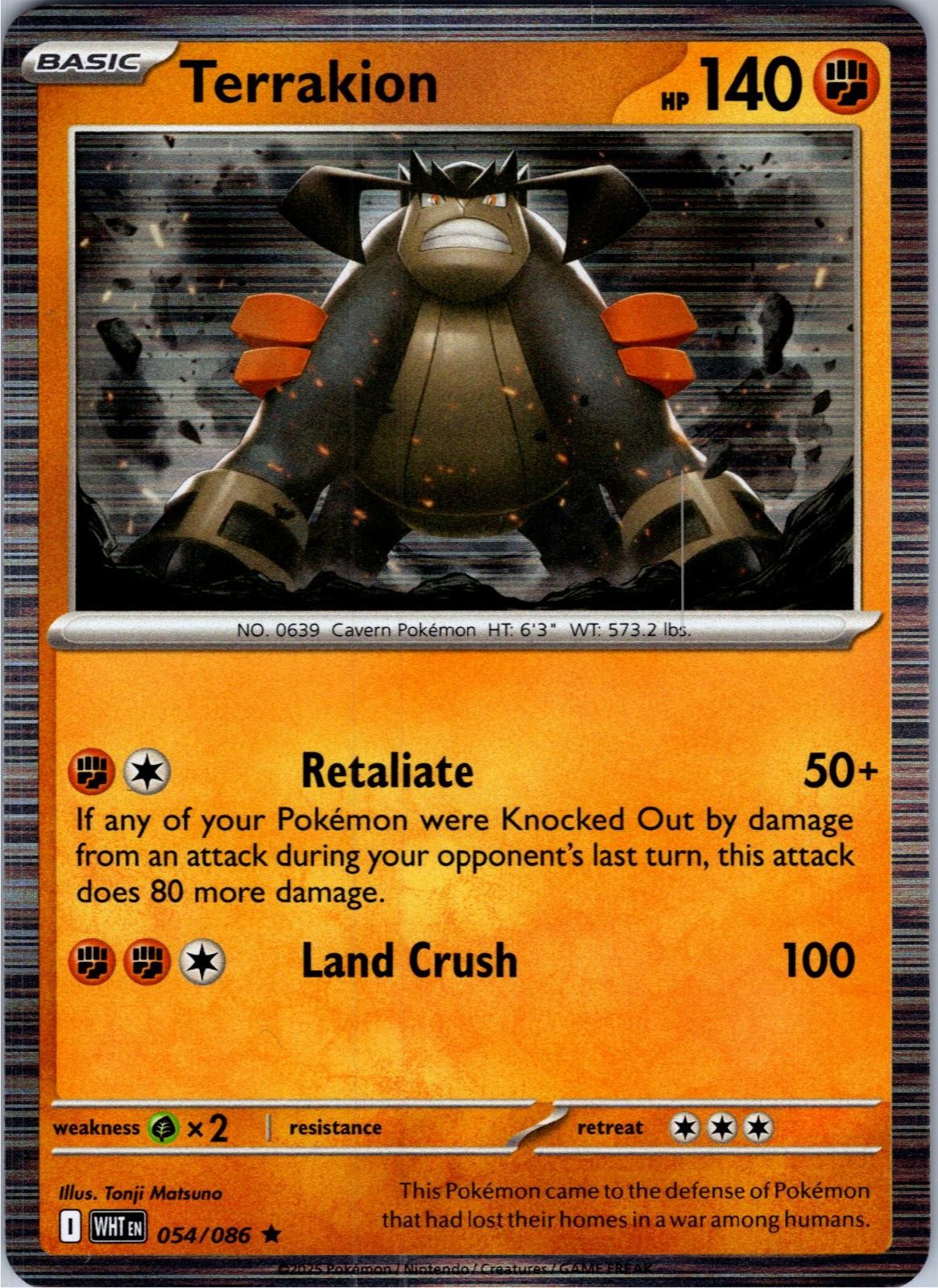 Terrakion 054/086 Holo Rare White Flare Pokemon Near Mint