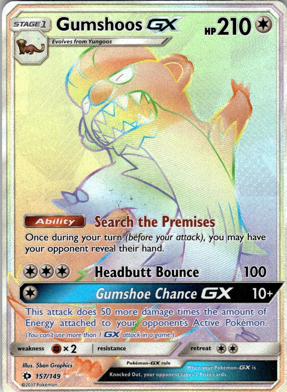2017 POKEMON GUMSHOOS GX (SECRET) 157/149 HOLO SECRET RARE SM BASE SET NM/LP