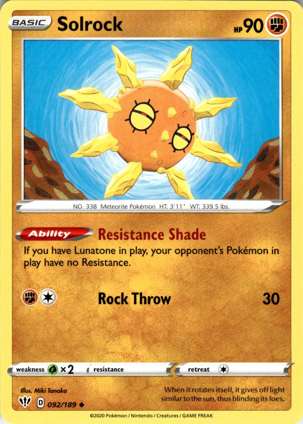 Solrock 092/189 Uncommon Darkness Ablaze Pokemon Lightly Played