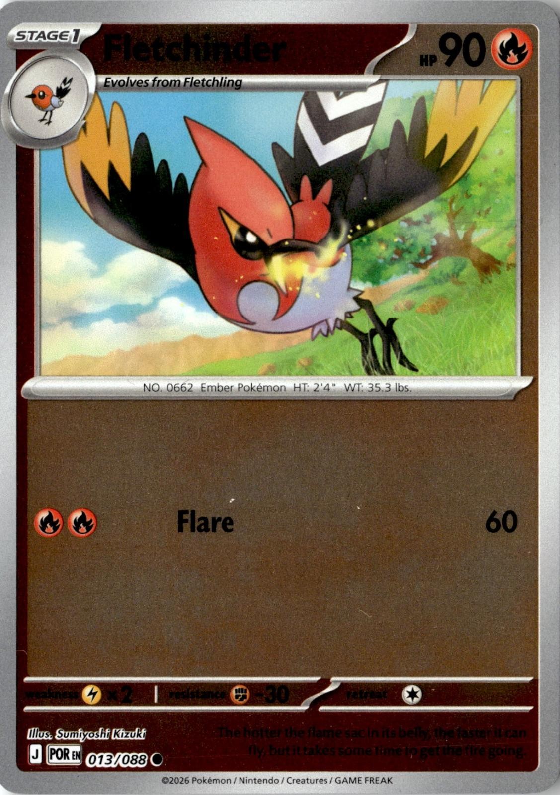 2026 POKEMON FLETCHINDER 013/088 COMMON PERFECT ORDER REVERSE HOLO NEAR MINT