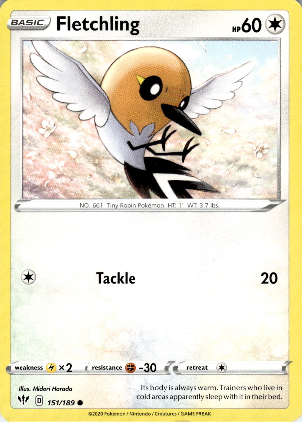 Fletchling 151/189 Common Darkness Ablaze Pokemon Near Mint
