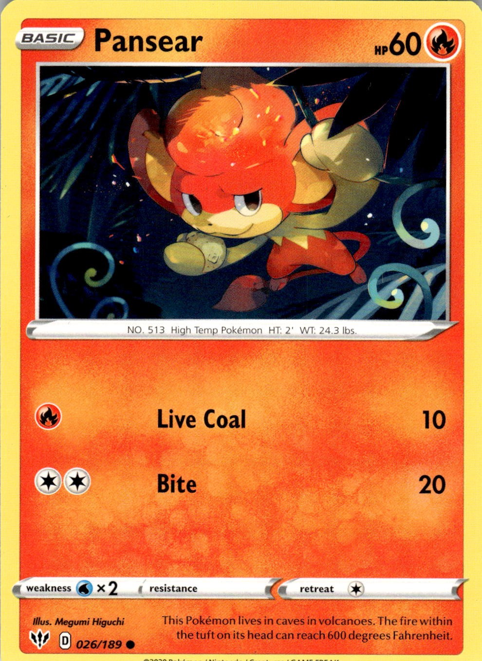 Pansear 026/189 Common Darkness Ablaze Pokemon Near Mint