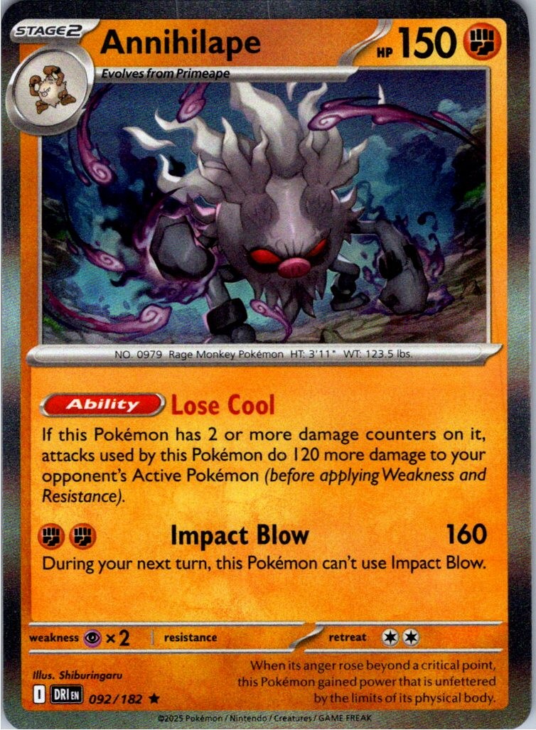 Annihilape 092/182 Rare Destined Rivals Pokemon Holo Near Mint