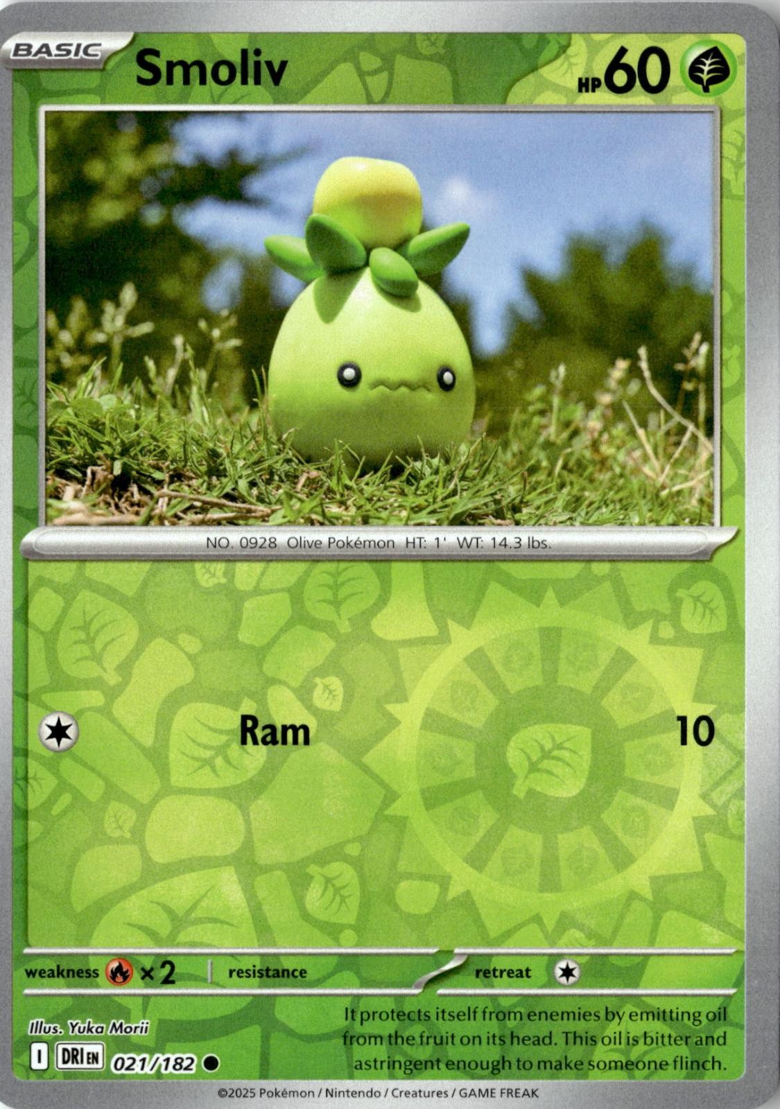 2025 POKEMON SMOLIV 021/182 COMMON DESTINED RIVALS REVERSE HOLO NEAR MINT