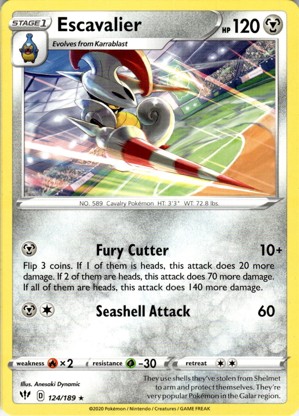2020 POKEMON ESCAVALIER 124/189 RARE DARKNESS ABLAZE NEAR MINT
