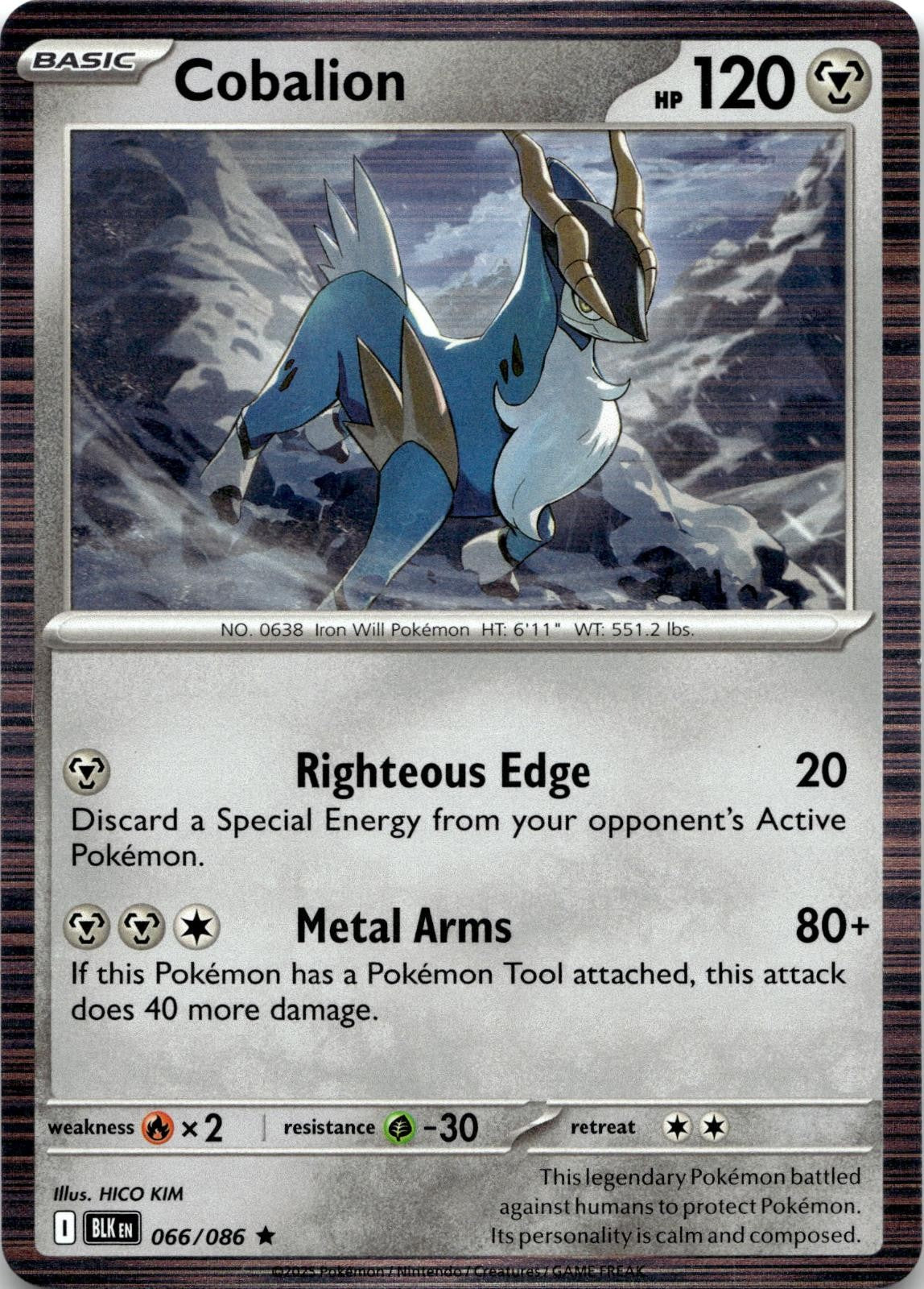 Cobalion 066/086 Holo Rare Black Bolt Pokemon Near Mint