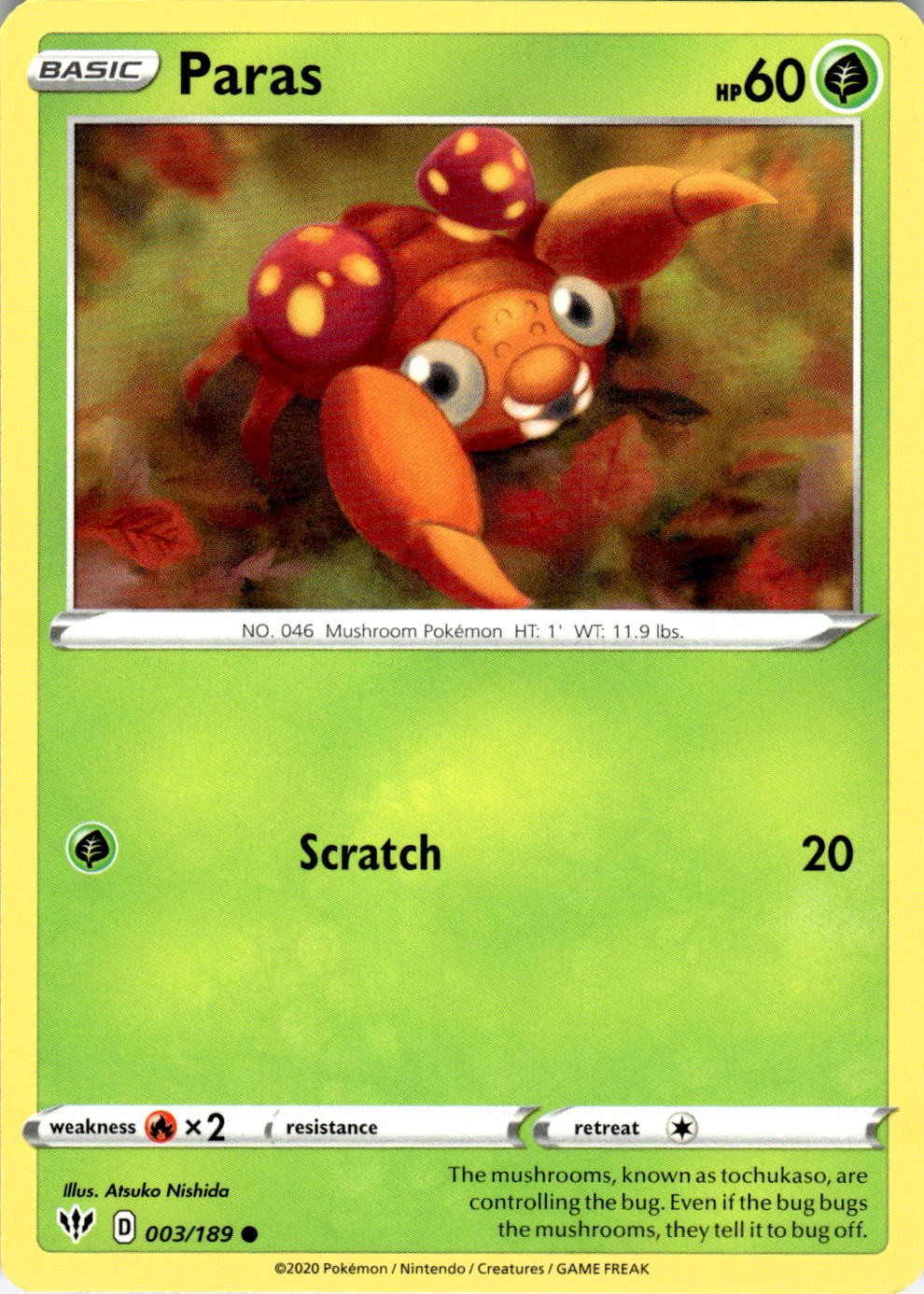 Paras 003/189 Common Darkness Ablaze Pokemon Near Mint
