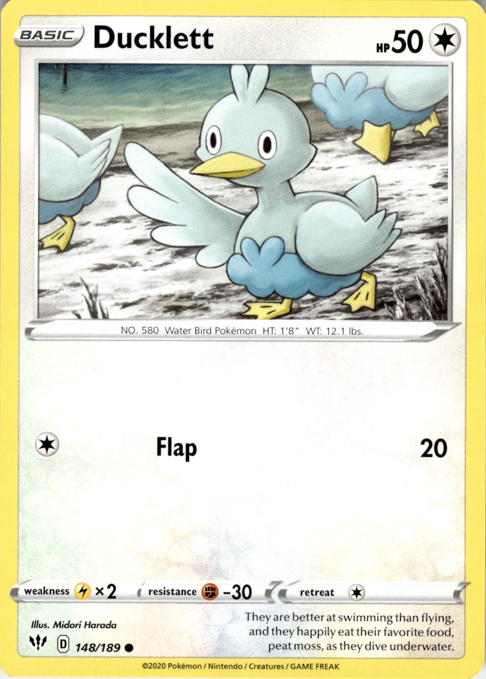 Ducklett 148/189 Common Darkness Ablaze Pokemon Lightly Played