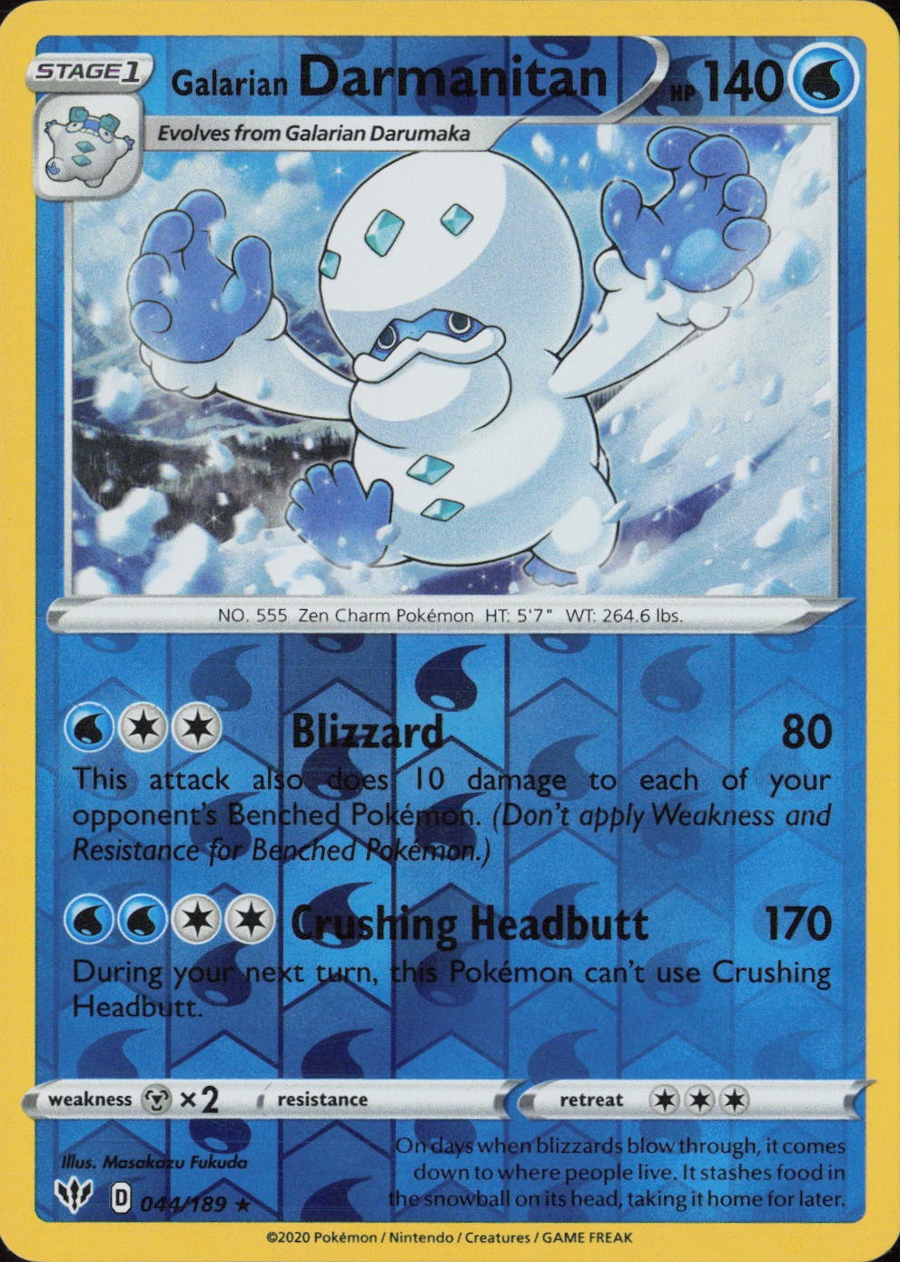 Galarian Darmanitan (44) Reverse Holo Rare SWSH03: Darkness Ablaze 044/189 NM
