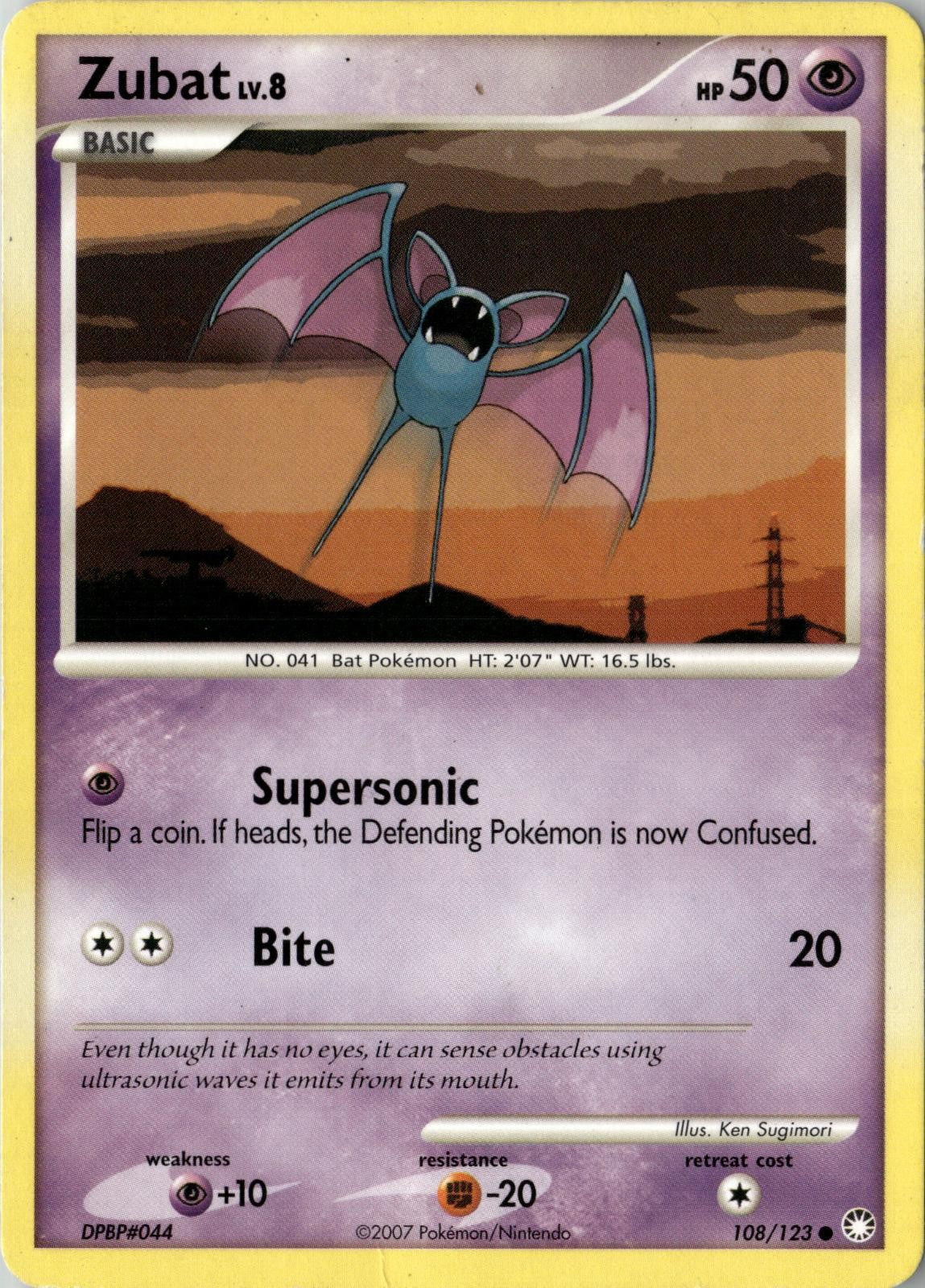 2007 POKEMON ZUBAT 108/123 COMMON MYSTERIOUS TREASURES NEAR MINT