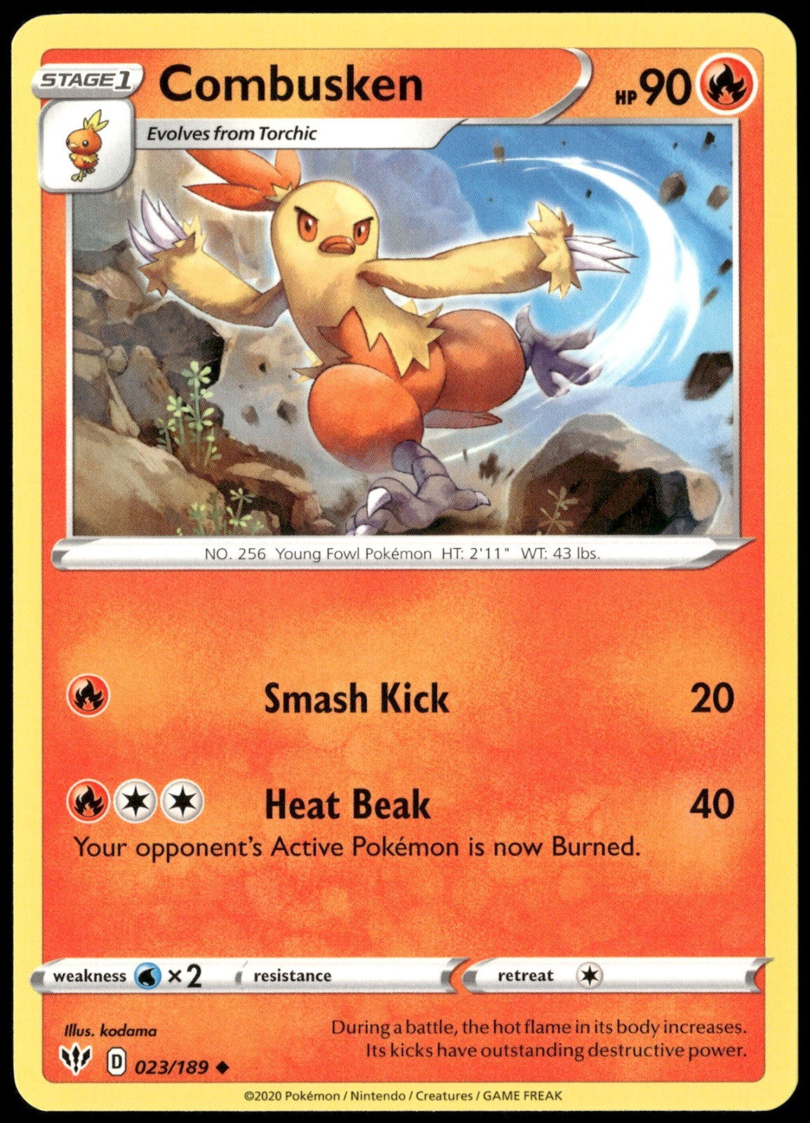 Combusken Uncommon SWSH03: Darkness Ablaze 023/189 NM