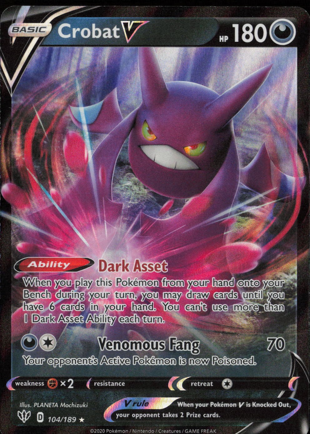 Crobat V Holo Ultra Rare SWSH03: Darkness Ablaze 104/189 NM