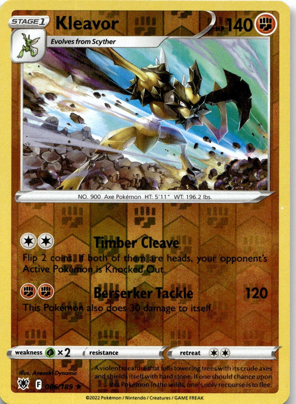 Kleavor 086/189 Rare Astral Radiance Pokemon Reverse Holo Near Mint