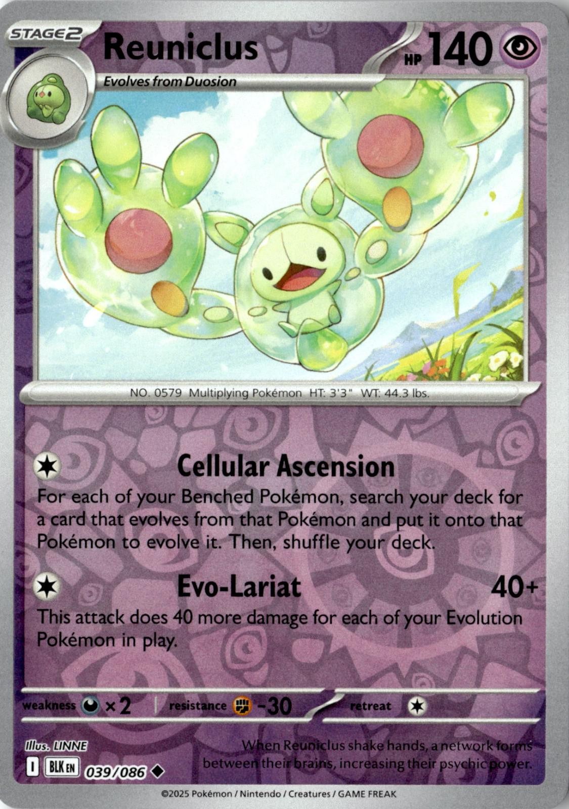 2025 POKEMON REUNICLUS 039/086 UNCOMMON BLACK BOLT REVERSE HOLO NEAR MINT