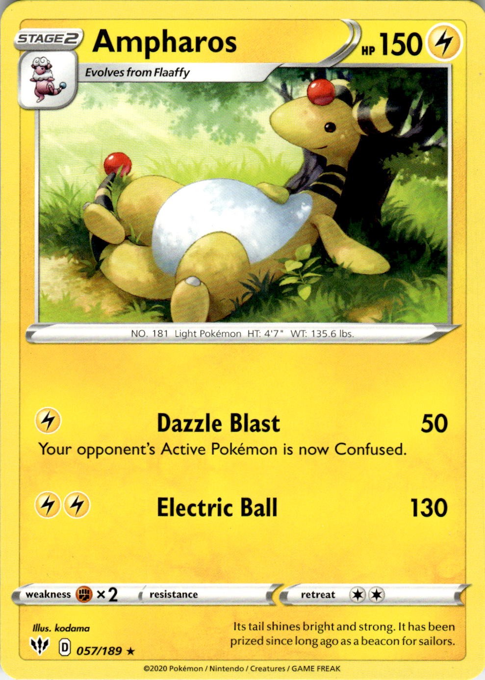 Ampharos 057/189 Rare Darkness Ablaze Pokemon Near Mint