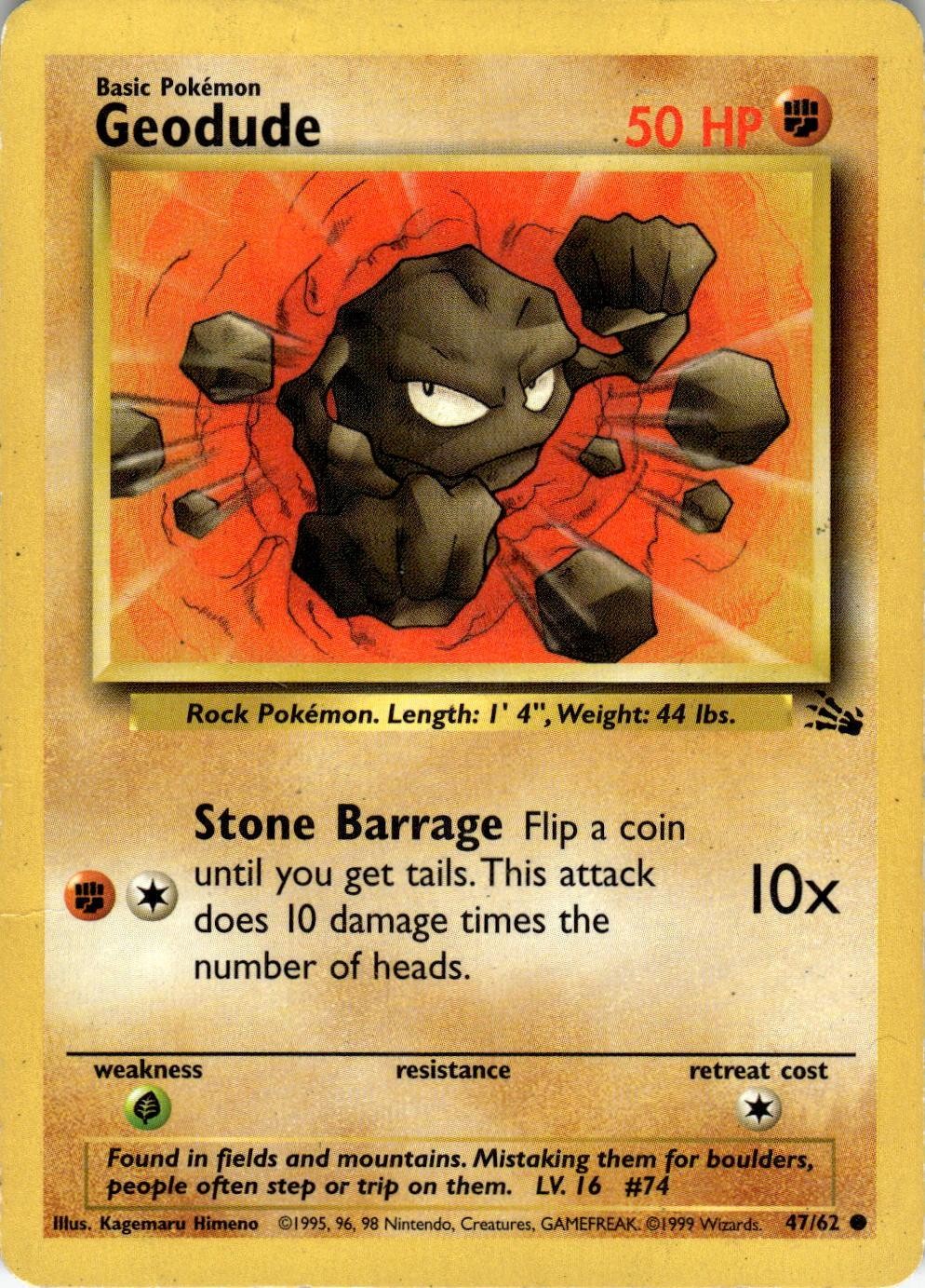 Geodude 47/62 Common Fossil Pokemon Unlimited Moderately Played