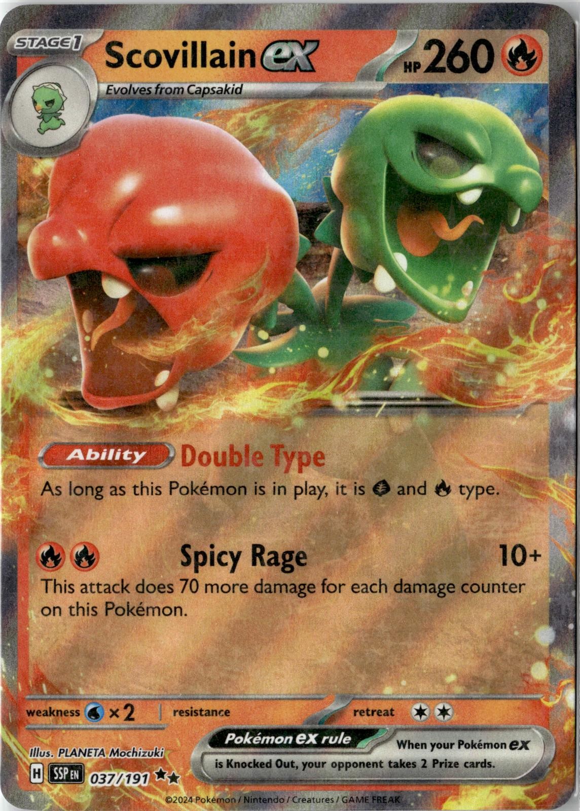 2024 POKEMON SCOVILLAIN EX 037/191 DOUBLE RARE SURGING SPARKS HOLO NEAR MINT